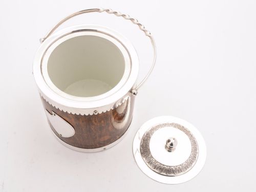 Victorian Oak and Silver Plated Biscuit Barrel Circa 1890