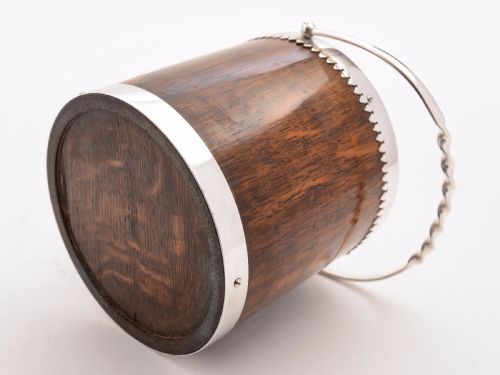 Victorian Oak and Silver Plated Biscuit Barrel Circa 1890