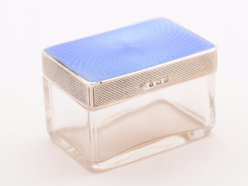 Art Deco Blue Guilloche Enamel-Topped Box Birmingham 1936