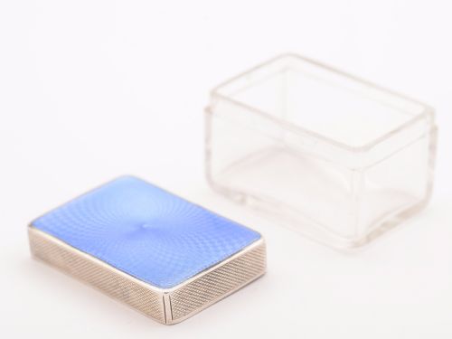Art Deco Blue Guilloche Enamel-Topped Box Birmingham 1936