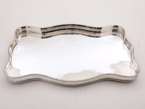 Oblong Silver Plated Gallery Drinks Tray Circa 1920