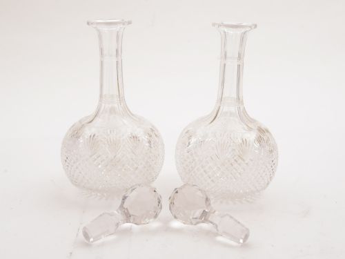 Pair of Cut Glass Decanters with Coasters Circa 1890
