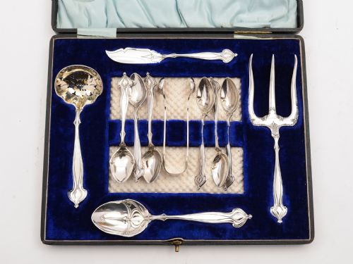 Art Nouveau Silver Plated Tea Cutlery Set Circa 1900