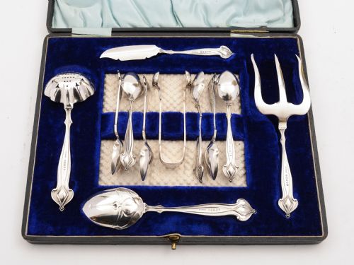 Art Nouveau Silver Plated Tea Cutlery Set Circa 1900