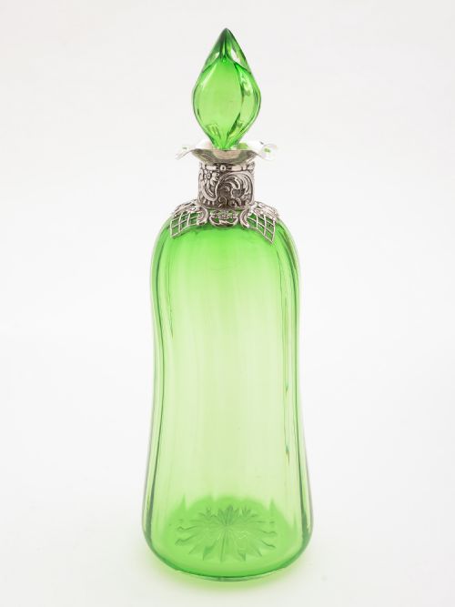 Victorian Green Glass and Silver Topped Decanter London 1895