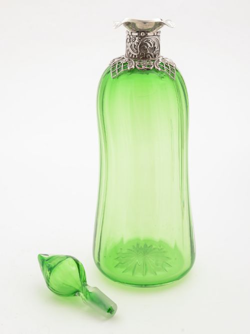 Victorian Green Glass and Silver Topped Decanter London 1895