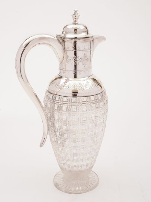 Victorian Cut Glass and Silver Plated Claret Jug Circa 1880