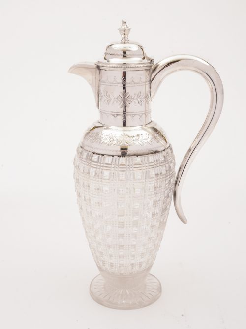 Victorian Cut Glass and Silver Plated Claret Jug Circa 1880