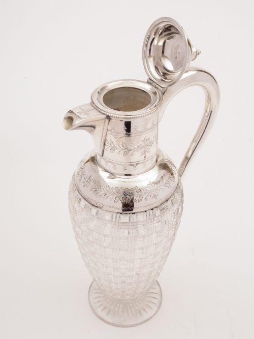 Victorian Cut Glass and Silver Plated Claret Jug Circa 1880