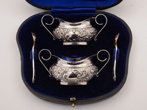 Cased Pair of Edwardian Silver Salts Sheffield 1902