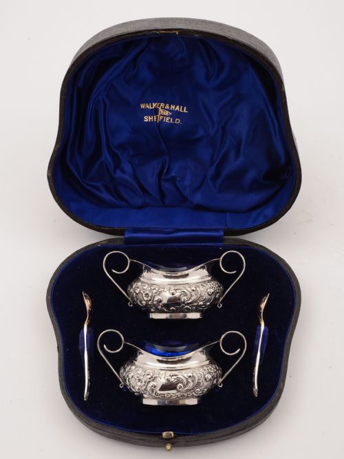 Cased Pair of Edwardian Silver Salts Sheffield 1902