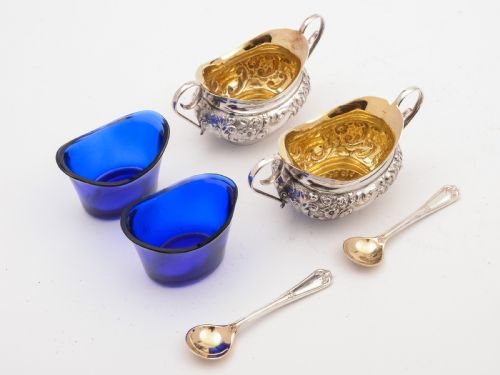 Cased Pair of Edwardian Silver Salts Sheffield 1902