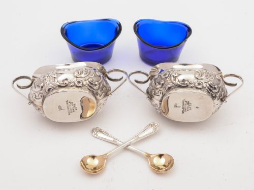 Cased Pair of Edwardian Silver Salts Sheffield 1902