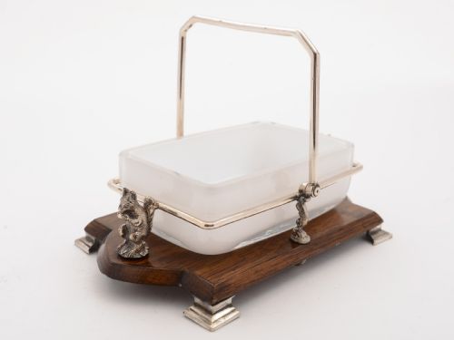 Victorian Oak and Silver Plated Nut Dish Circa 1890