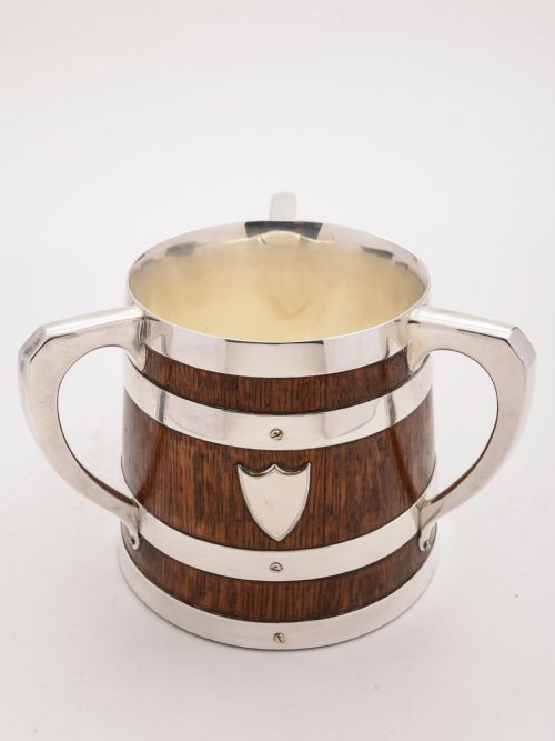 Victorian Oak and Silver Plated Tankard Circa 1890