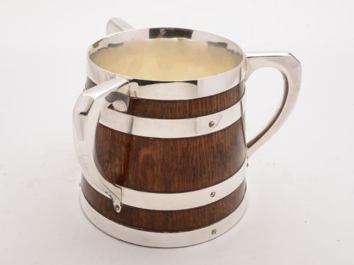 Victorian Oak and Silver Plated Tankard Circa 1890