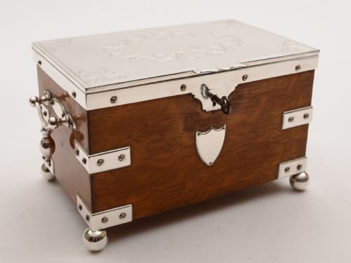 Victorian Oak and Silver Plated Tea Caddy Circa 1880