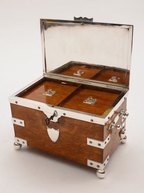 Victorian Oak and Silver Plated Tea Caddy Circa 1880