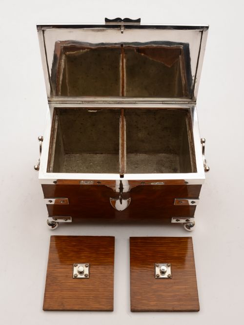 Victorian Oak and Silver Plated Tea Caddy Circa 1880