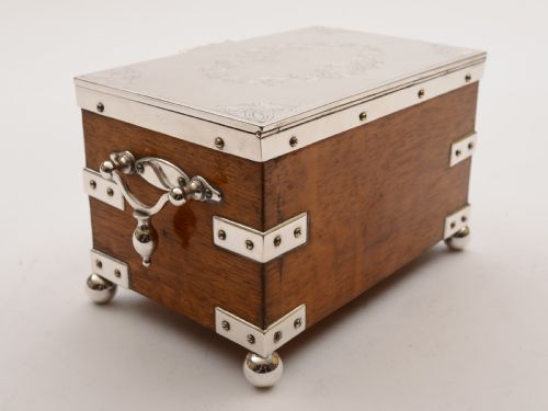 Victorian Oak and Silver Plated Tea Caddy Circa 1880