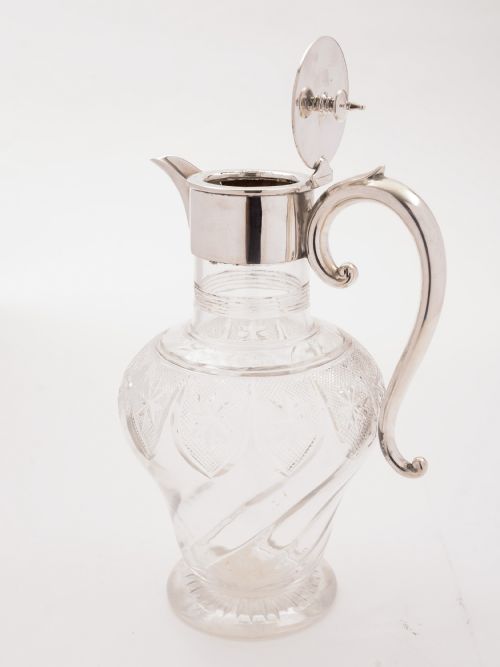 Victorian Glass and Silver Plated Claret Jug Circa 1890