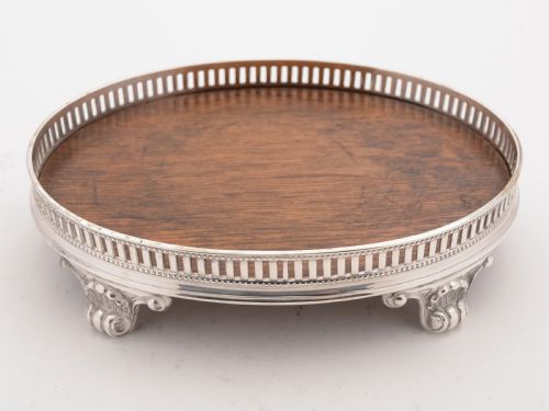Small Oak and Silver Plated Card Gallery Tray Circa 1890