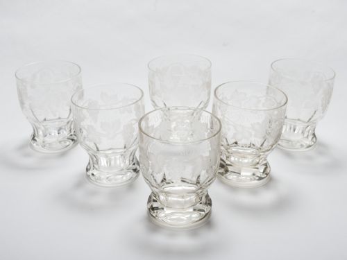 Set of 6 Etched Glass Tumblers Circa 1920