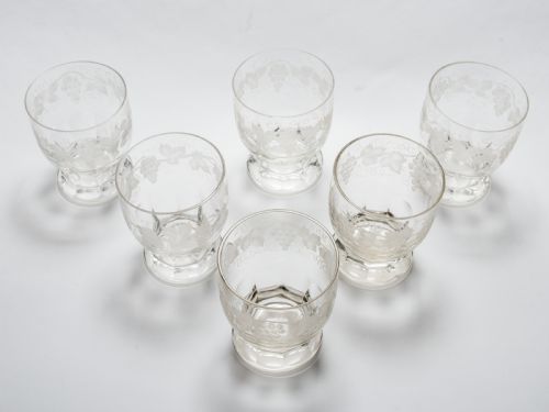 Set of 6 Etched Glass Tumblers Circa 1920