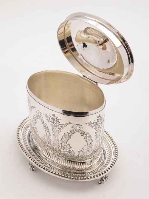 Victorian Oval Silver Plated Biscuit Box Circa 1890
