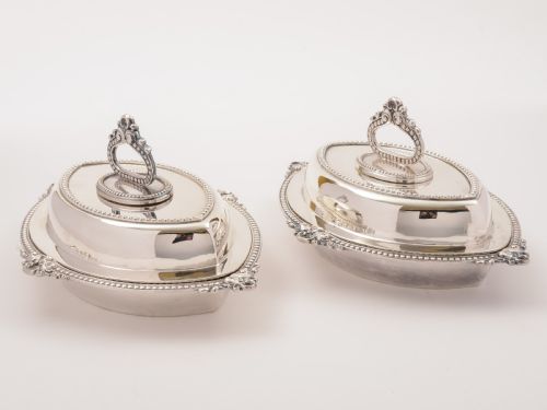 Pair of Edwardian Silver Plated Entree Dishes Circa 1905