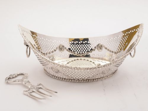 Edwardian Silver Plated Bread Basket with Fork Circa 1905
