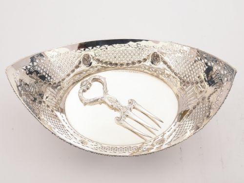 Edwardian Silver Plated Bread Basket with Fork Circa 1905