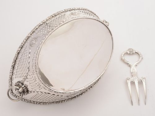 Edwardian Silver Plated Bread Basket with Fork Circa 1905