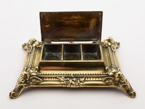 Victorian Brass Triple Stamp Box Circa 1890
