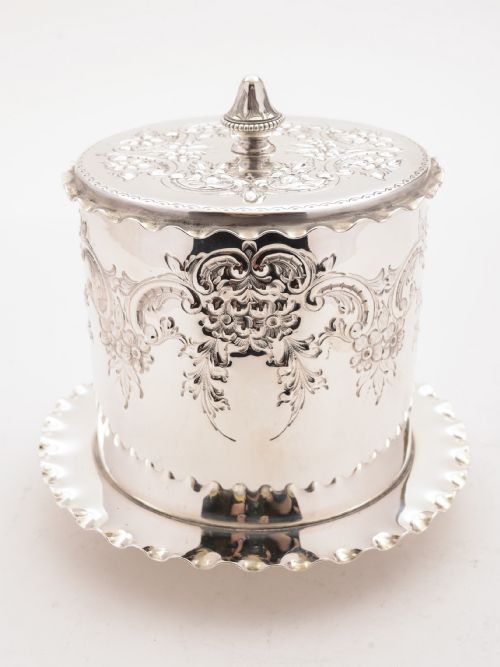 Victorian Silver Plated Biscuit Box/Cookie Jar Circa 1880
