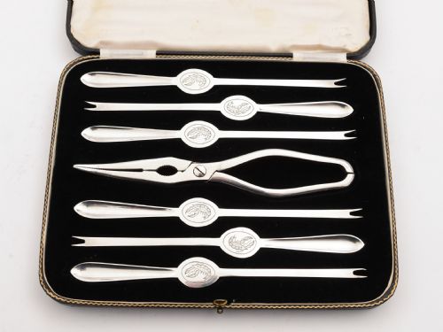 Cased Silver Plated Lobster Pick Set Circa 1920