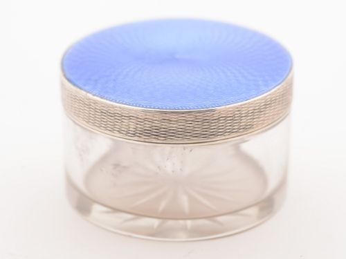 Art Deco Blue Guilloche Enamel-Topped Box Birmingham 1936
