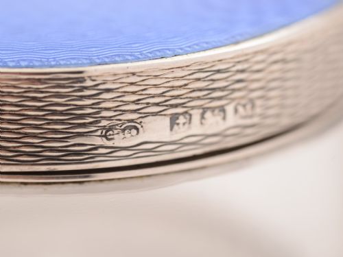 Art Deco Blue Guilloche Enamel-Topped Box Birmingham 1936