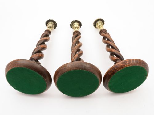 Trio of Oak Open Barley Twist Candlesticks Circa 1920