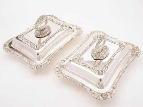 Pair of Edwardian Silver Plated Entree Dishes Circa 1905