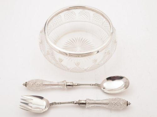Edwardian Glass and Silver Plated Salad Bowl Circa 1905
