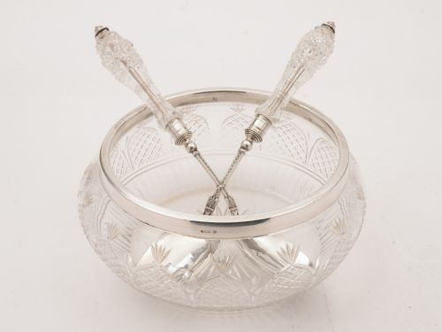 Edwardian Glass and Silver Plated Salad Bowl Circa 1905