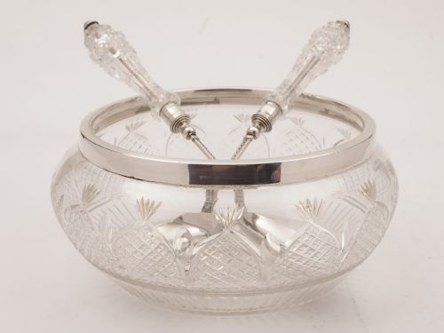 Edwardian Glass and Silver Plated Salad Bowl Circa 1905