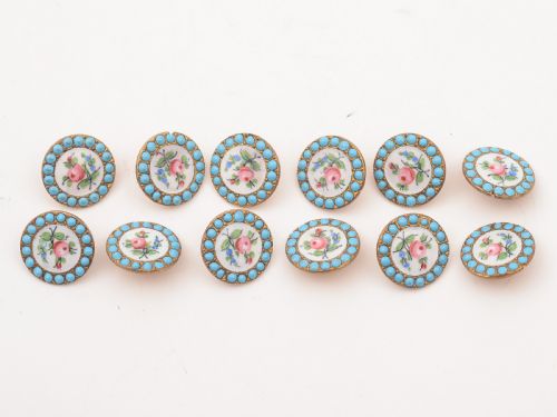 Set of 12 Brass and Enamel Buttons Circa 1880