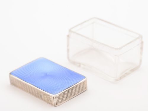 Art Deco Blue Guilloche Enamel-Topped Box