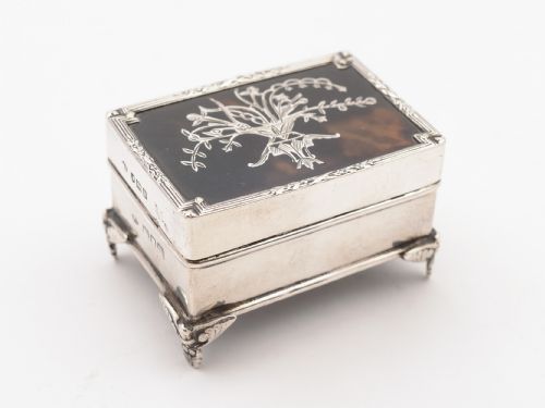 Edwardian Silver & Tortoise Shell Ring Box London 1907