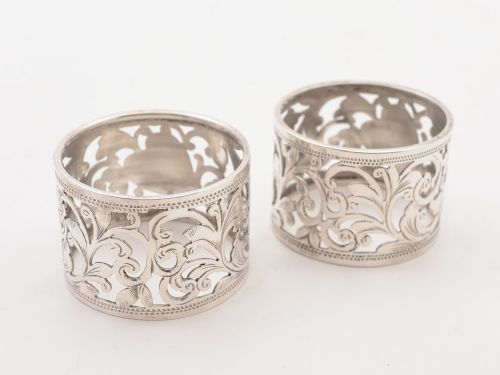 Pair of Victorian Silver Napkin Rings Birmingham 1899