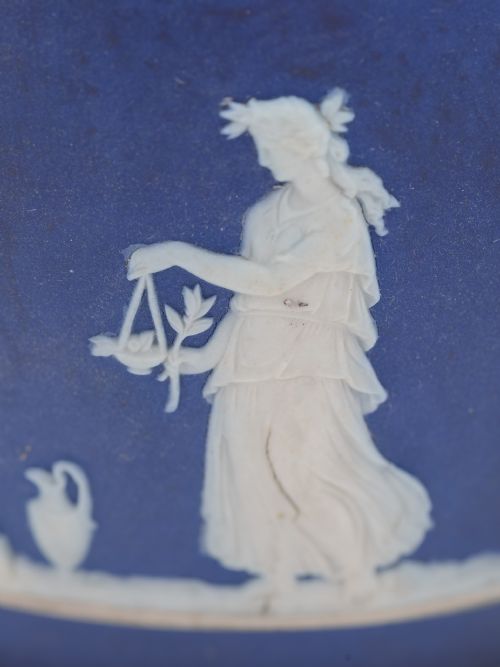 Wedgwood Blue Jasperware Biscuit Barrel Circa 1900