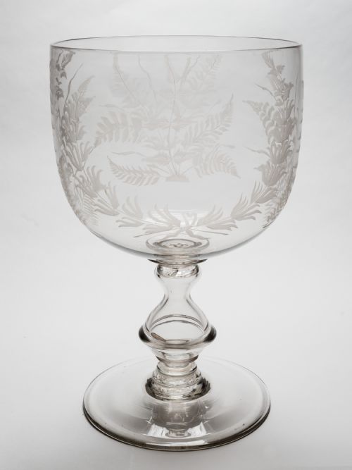 Victorian Engraved Glass Punch Bowl Circa 1890