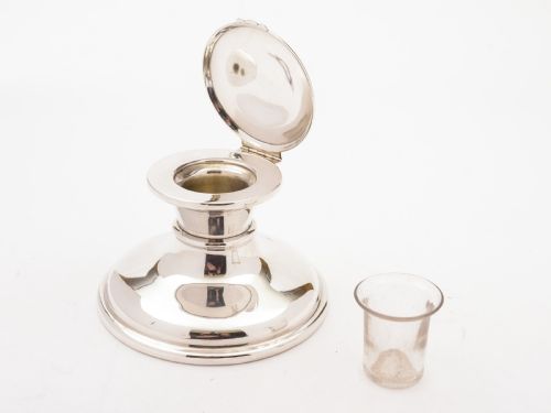Large Silver Capstone Inkwell Birmingham 1919